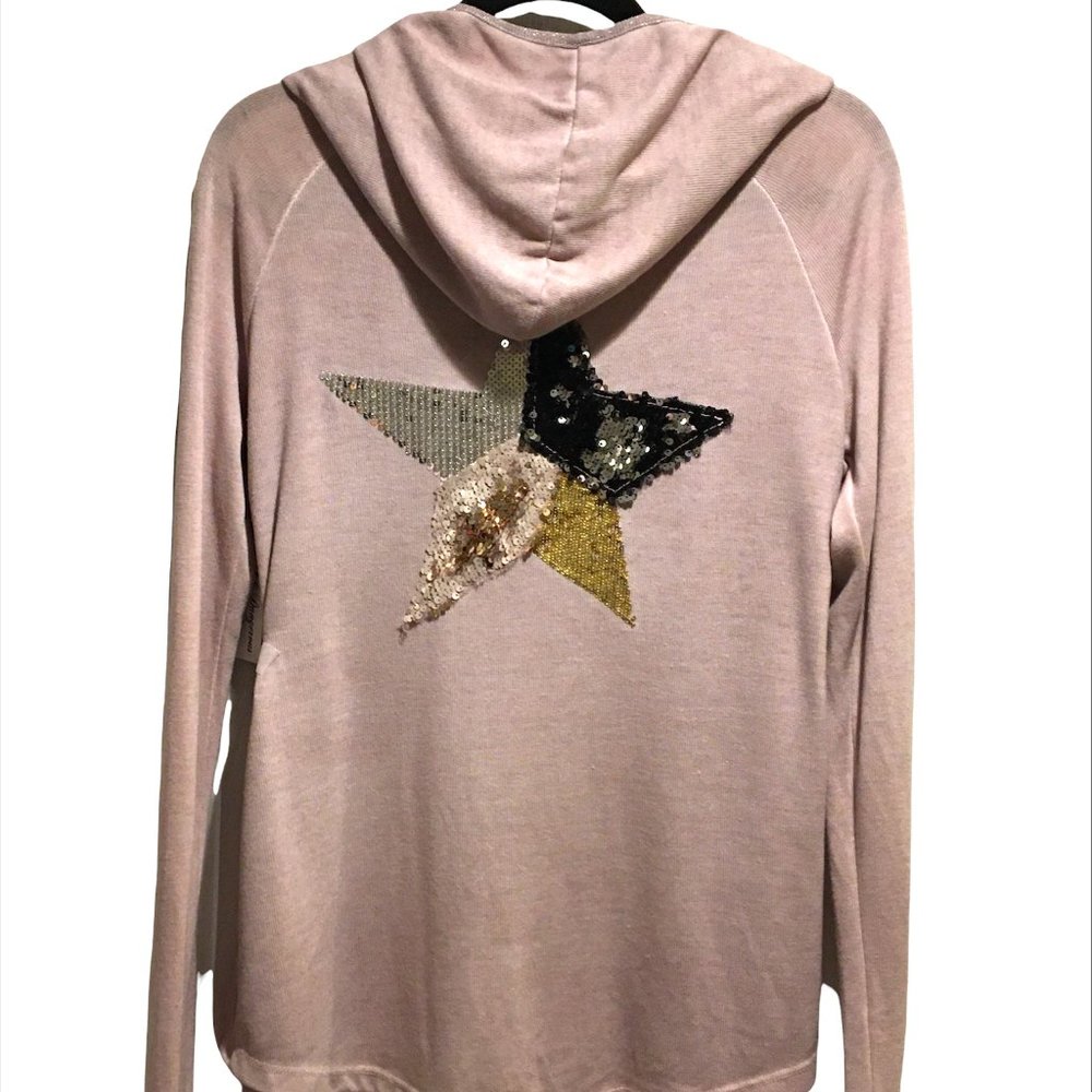 Tempo Paris Light Pink Hooded Cardigan Sweater with Star Detail